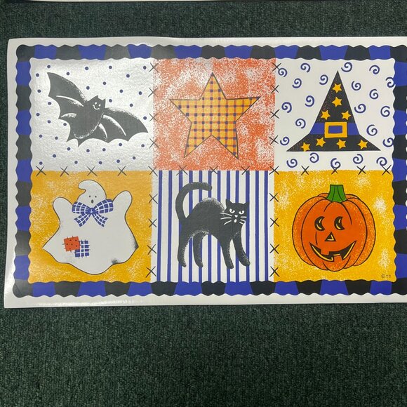 Vinyl Placemats Cushioned Spooky Set of 2 Cat , Bat , Ghost , Pumpkin , Witchy - Picture 3 of 4